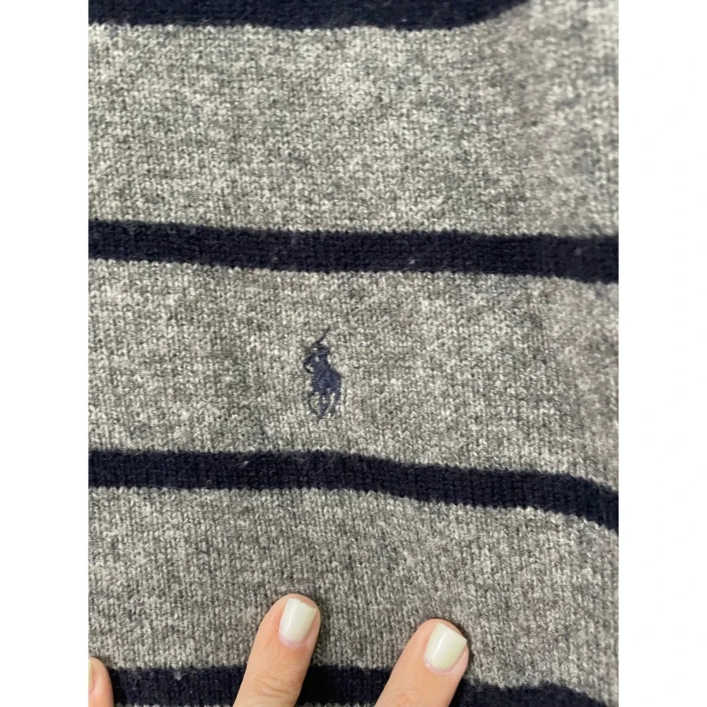 Polo Ralph Lauren Mens‎ XL Lambswool Striped Sweater Gray Blue Pony Logo